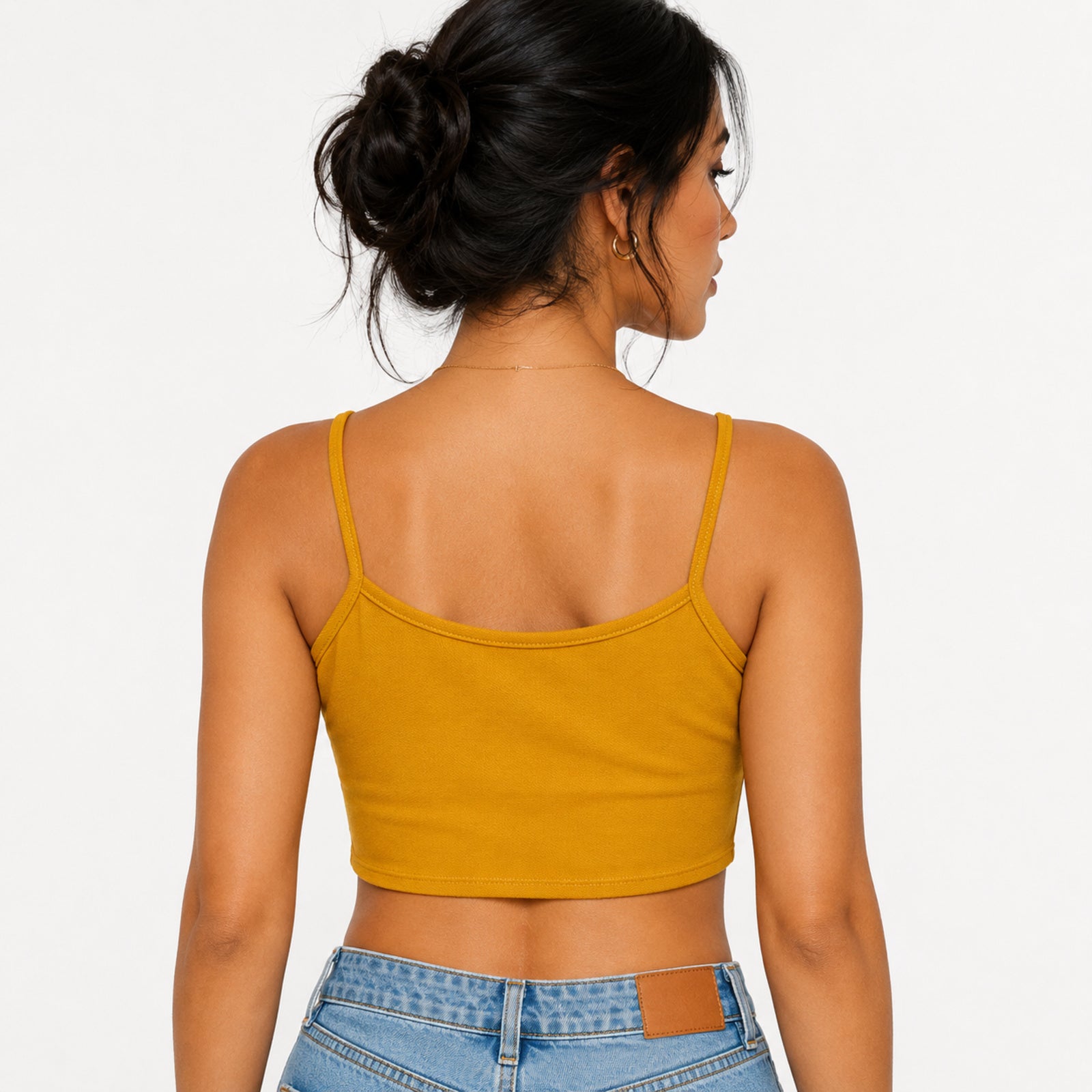 Women's Mustard Spaghetti Strap Crop Top-4