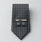 Men's Luxury Geometric Patterned Grey Silk Necktie-3