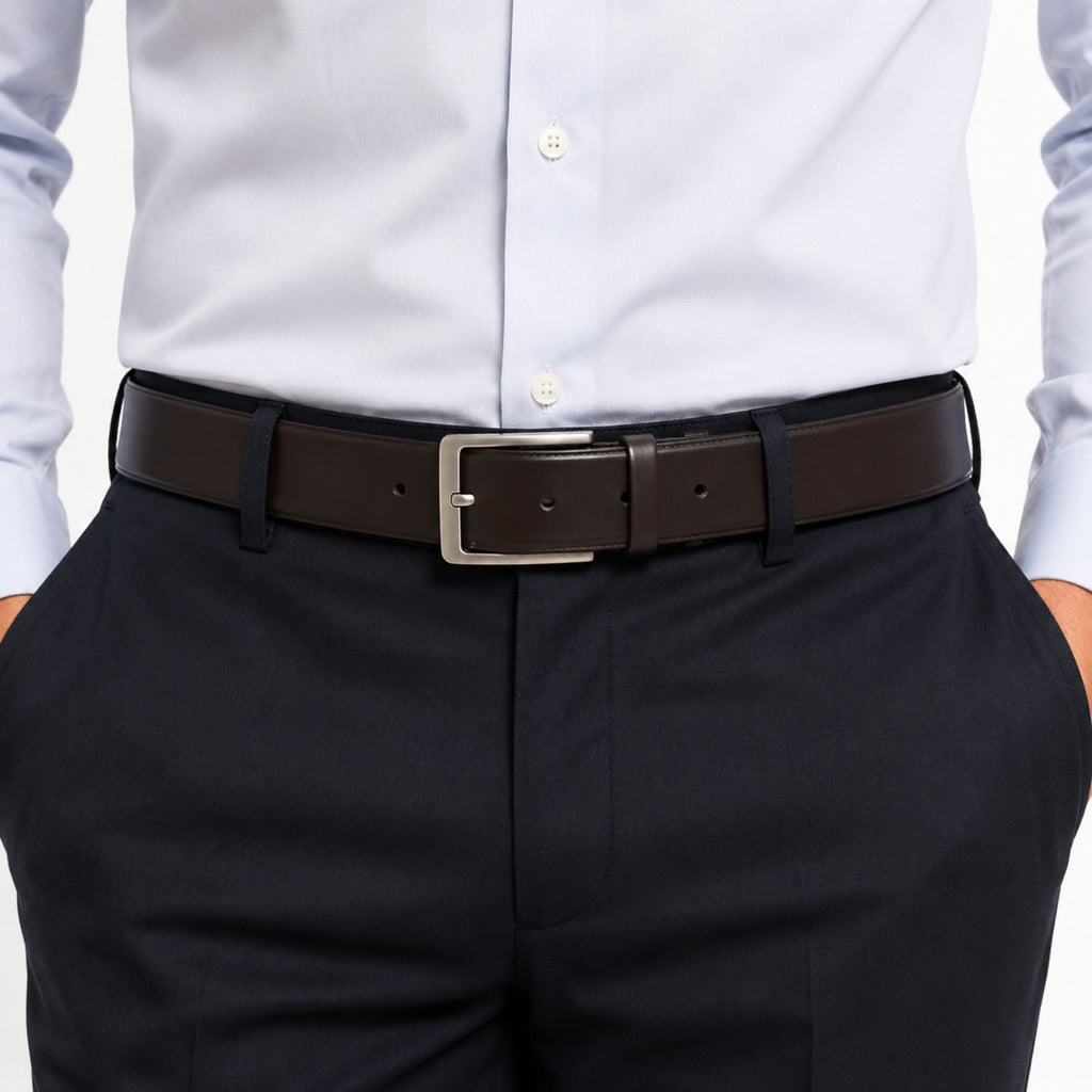 Men's Brown Textured Leather Belt with Silver Buckle-2