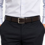 Men's Brown Textured Leather Belt with Silver Buckle-2