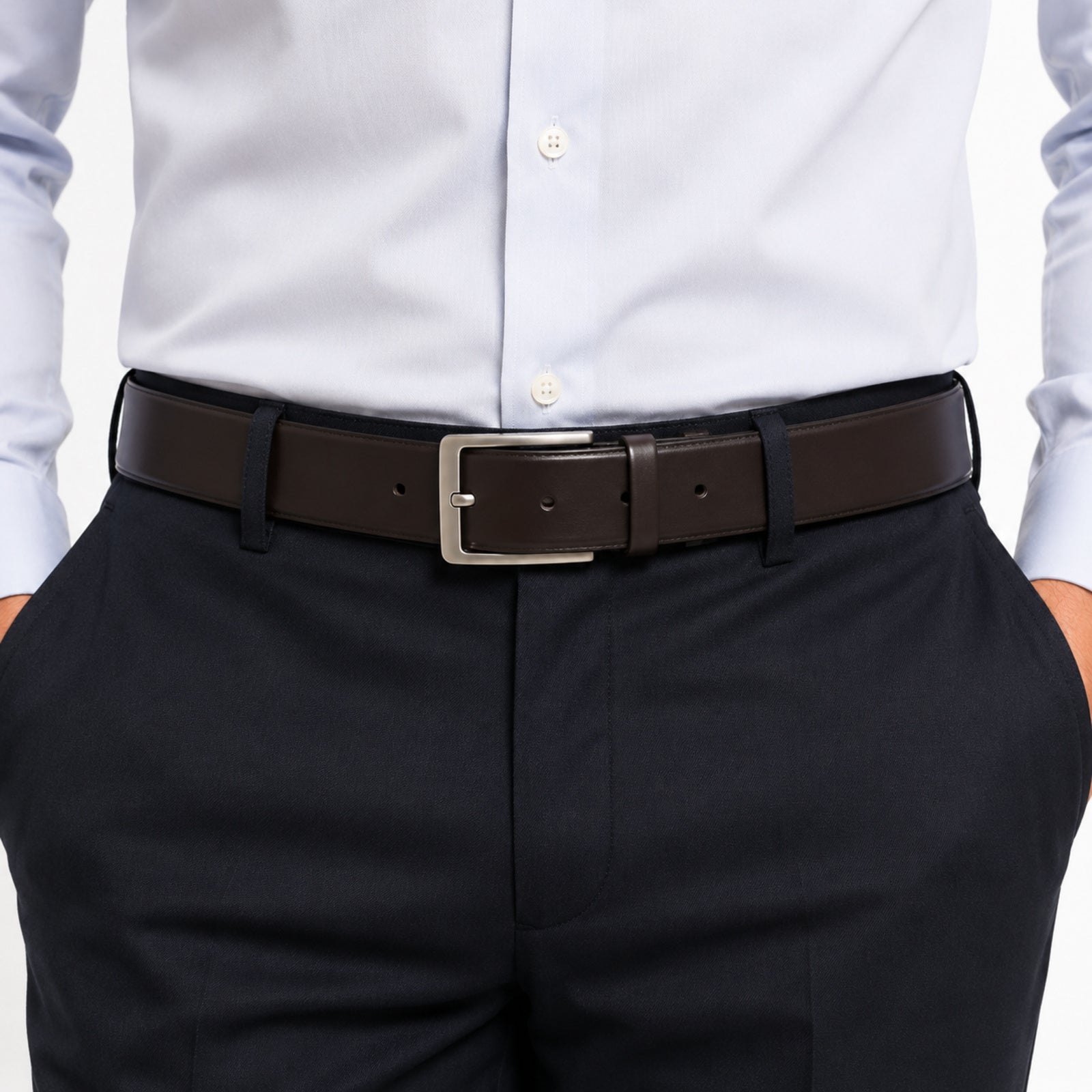 Men's Brown Textured Leather Belt with Silver Buckle-2