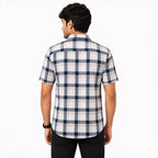 Men's White & Dark Grey Checked Half Sleeve Casual Shirt-3