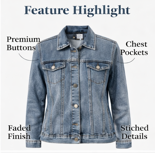 Women's Grey Washed Denim Casual Jacket-4