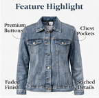Women's Grey Washed Denim Casual Jacket-4