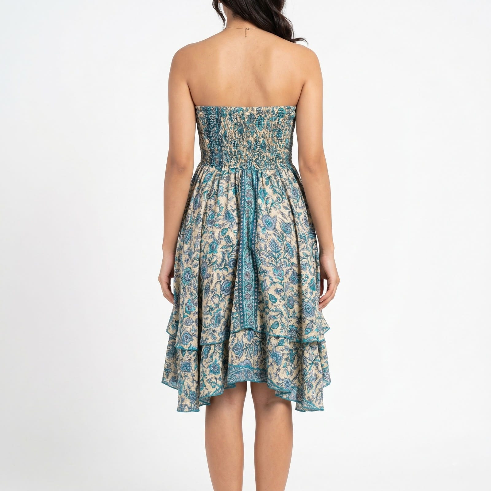 Women's Printed Strapless High-Low Dress-3