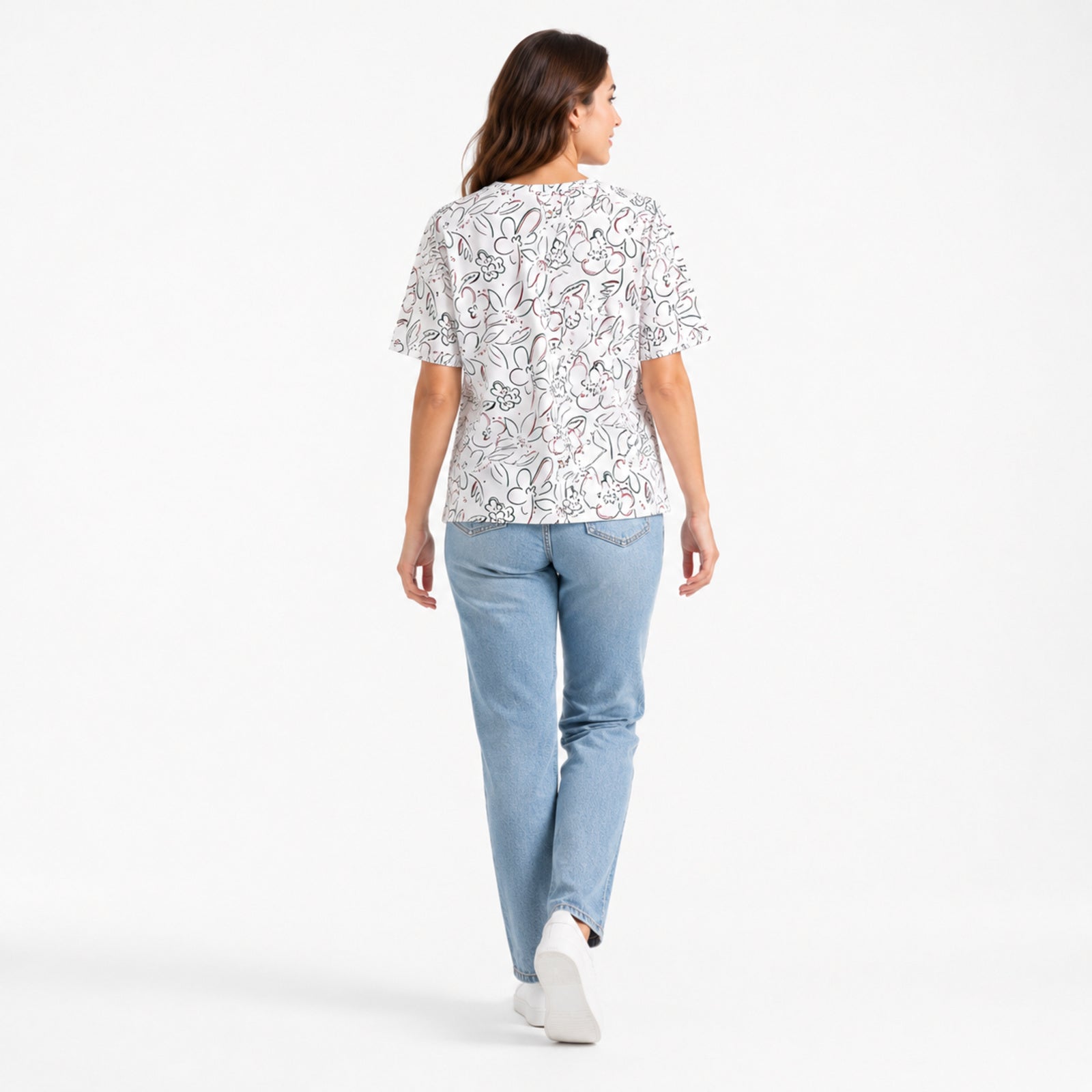 Women's White Floral Graphic Printed Oversized T-Shirt | Casual Everyday Cotton Tee-4
