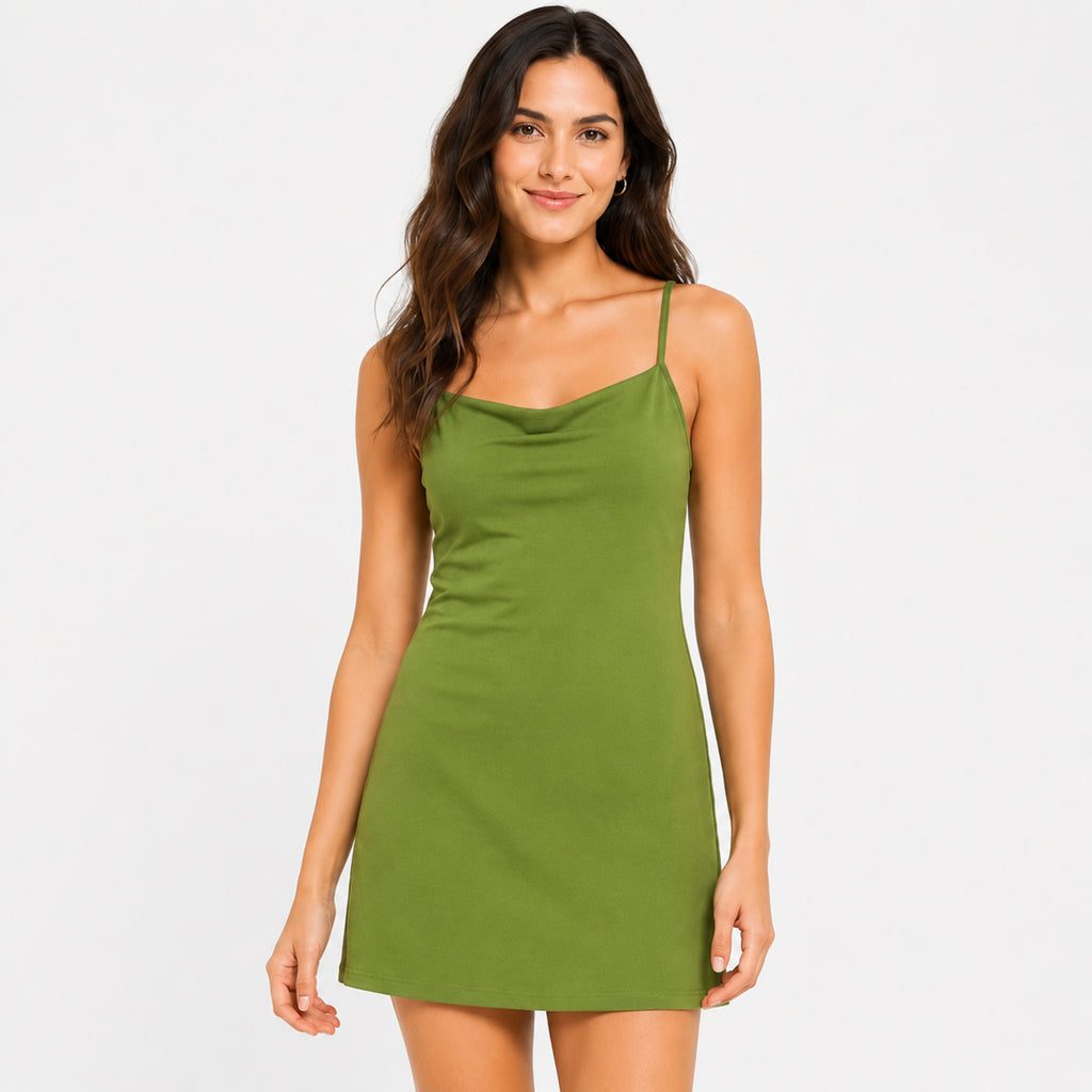 Women's Green Cowl Neck Bodycon Mini Dress-2