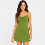 Women's Green Cowl Neck Bodycon Mini Dress-2