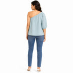 Women's Sky Blue One-Shoulder Puff Sleeve Top-4
