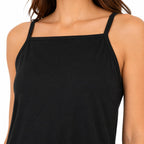 Women's Black Sleeveless Square Neck A-Line Mini Dress-4