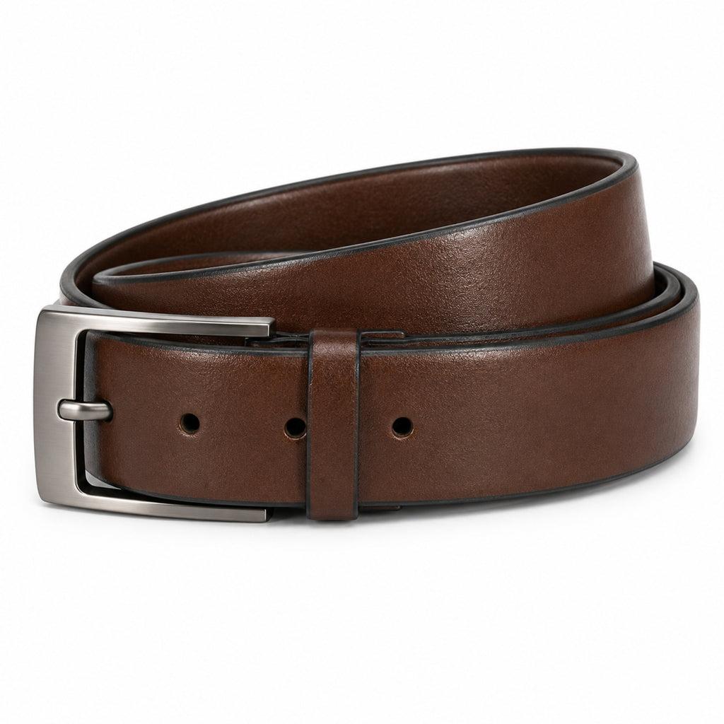 Men's Brown Textured Leather Belt with Silver Buckle-1