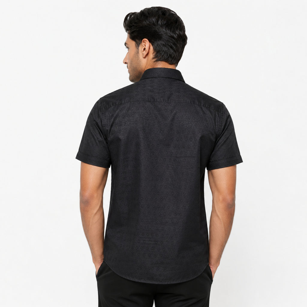 Men's Navy Blue Textured Half Sleeve Casual Shirt-4