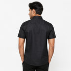Men's Navy Blue Textured Half Sleeve Casual Shirt-4