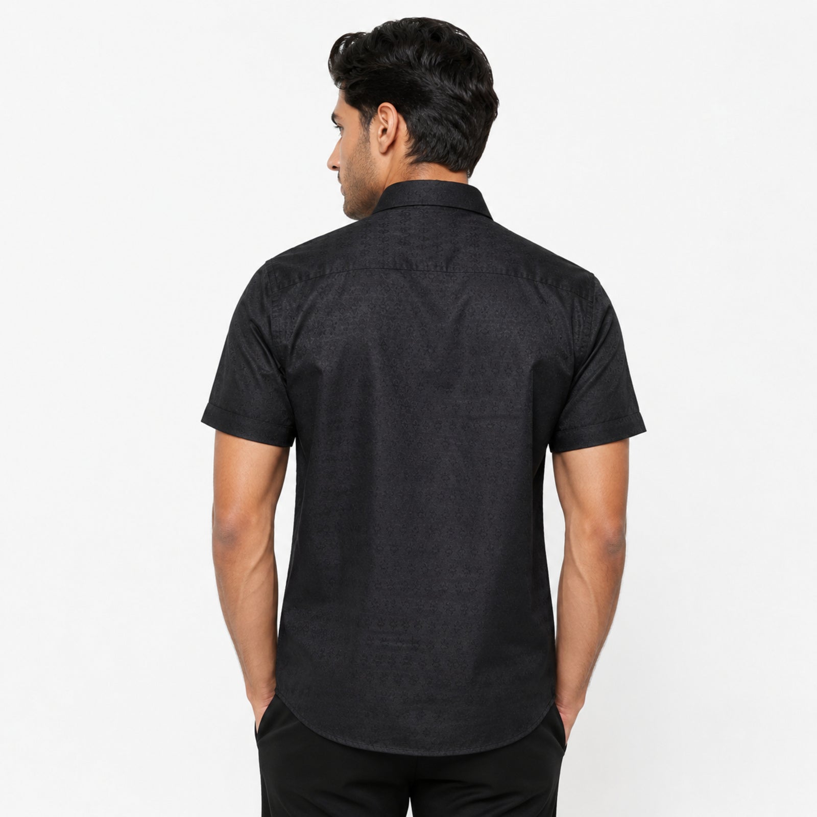 Men's Navy Blue Textured Half Sleeve Casual Shirt-4