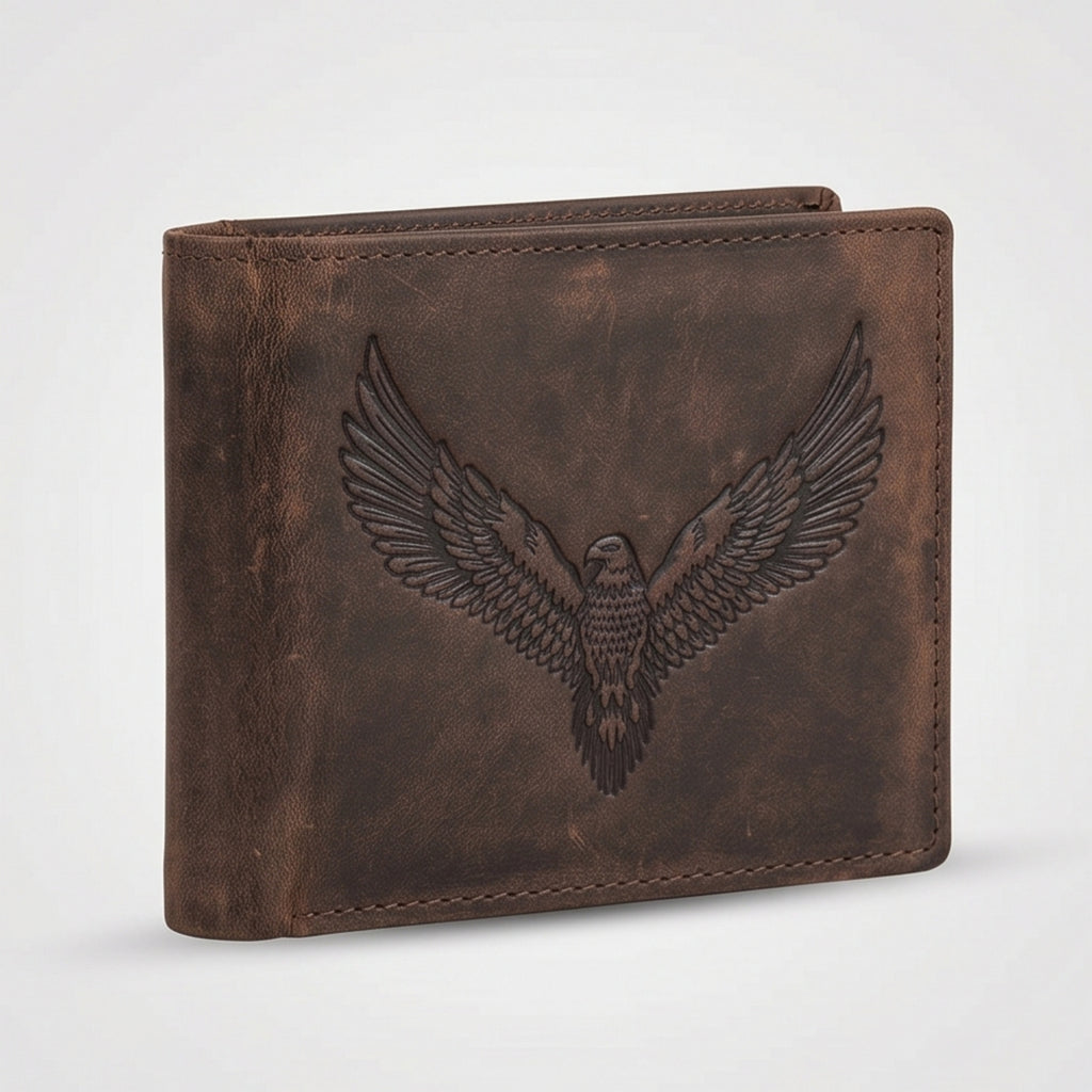 Men's Luxury Distressed Dark Brown Leather Bifold Wallet with Embossed Eagle Accent-1