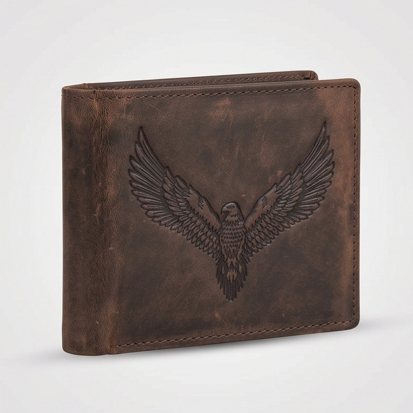 Men's Luxury Distressed Dark Brown Leather Bifold Wallet with Embossed Eagle Accent-1