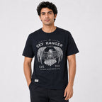 Men's Navy Blue Eagle Graphic Print Crew Neck T-Shirt-1
