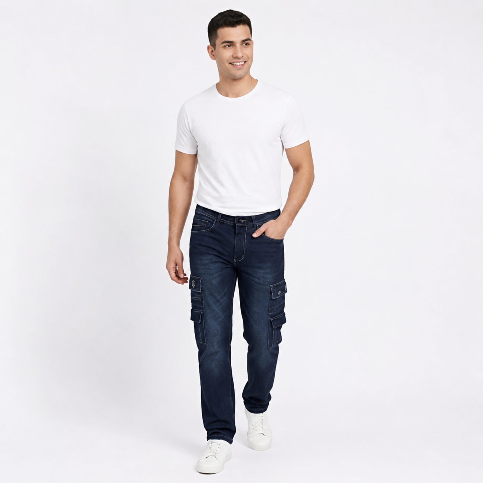 Midnight Blue Slim Fit Cargo Jeans-4