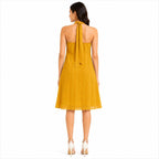 Women's Yellow Halter Neck A-Line Knee Length Dress-4