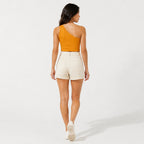 Women's Orange One-Shoulder Sleeveless Fitted Crop Top | Solid Asymmetric Casual Top-4