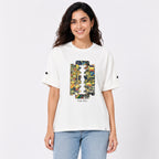 Women's White Oversized Graphic Printed Casual T-Shirt | Round Neck Relaxed Fit Tee-2