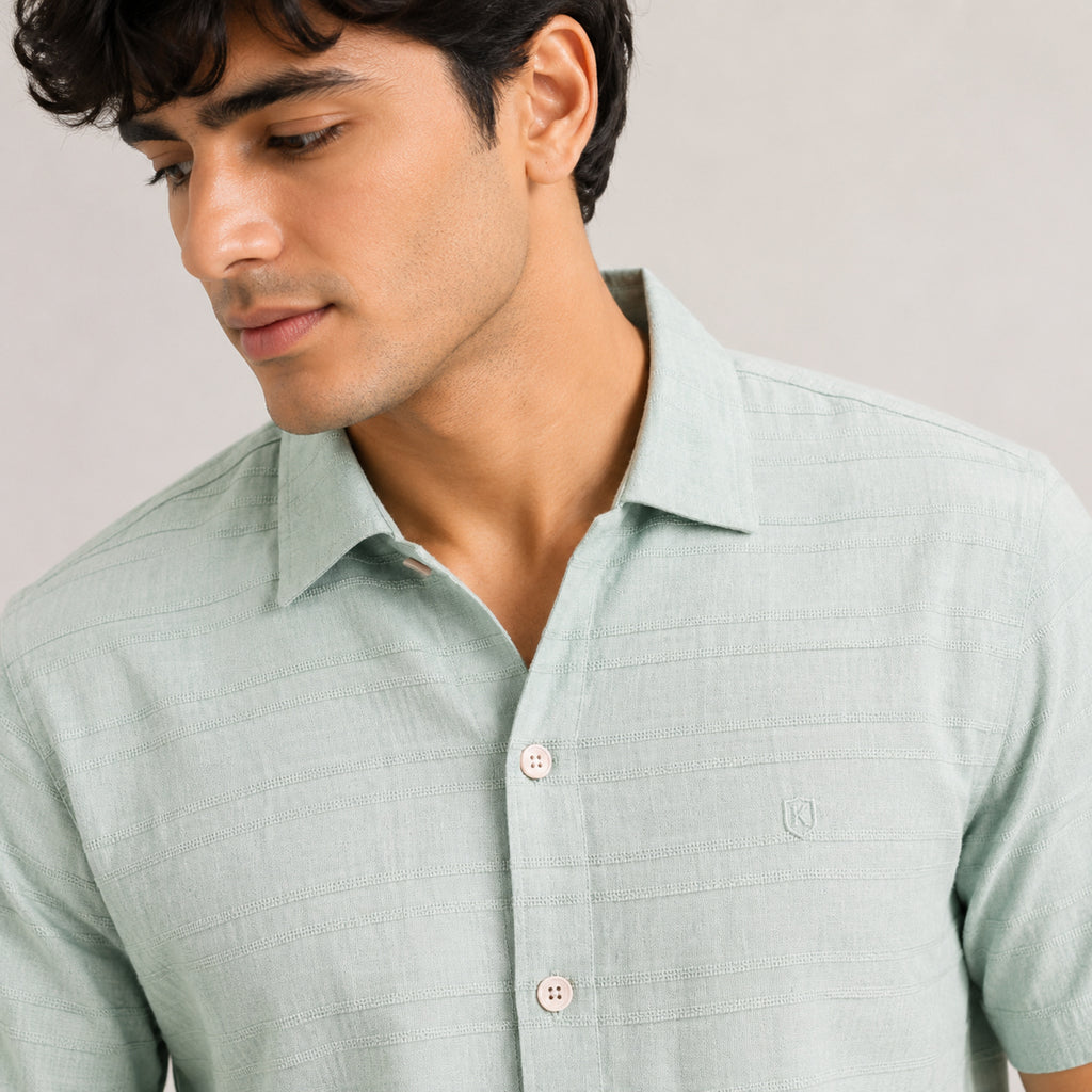Men's Pista Green Textured Formal Shirt-1
