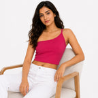 Women's One Shoulder Crop Top – Red-3