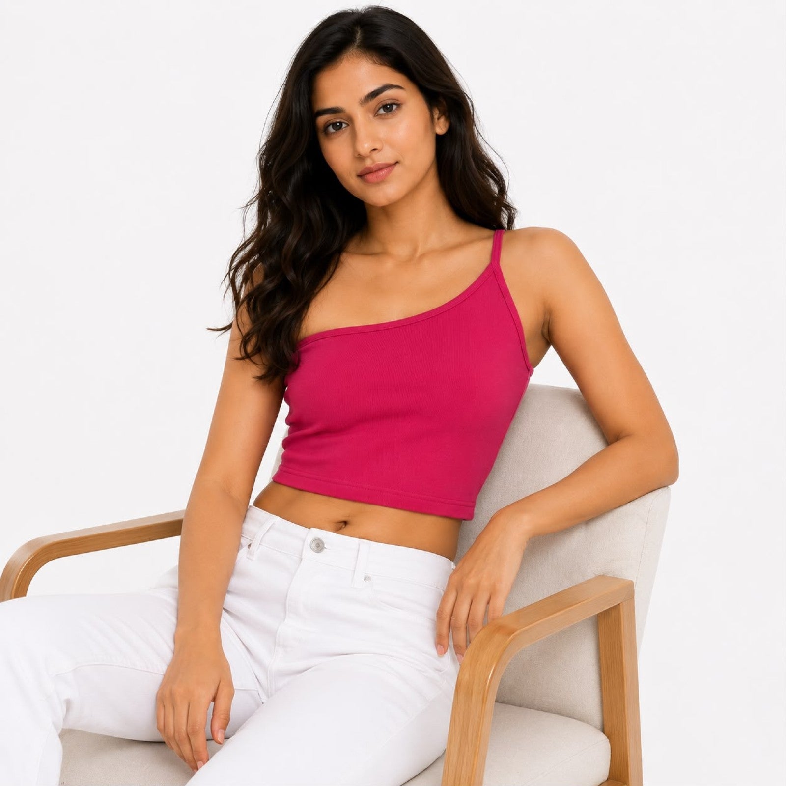 Women's One Shoulder Crop Top – Red-3