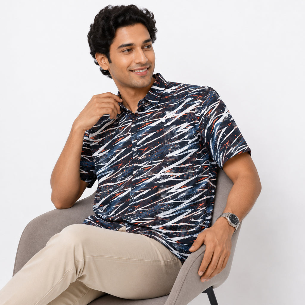 Men's Orange Abstract Print Half Sleeve Casual Shirt-3