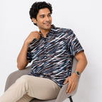Men's Orange Abstract Print Half Sleeve Casual Shirt-3