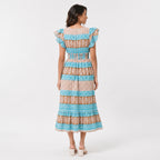 Women's Light Green Ethnic Printed Smocked Maxi Dress-4