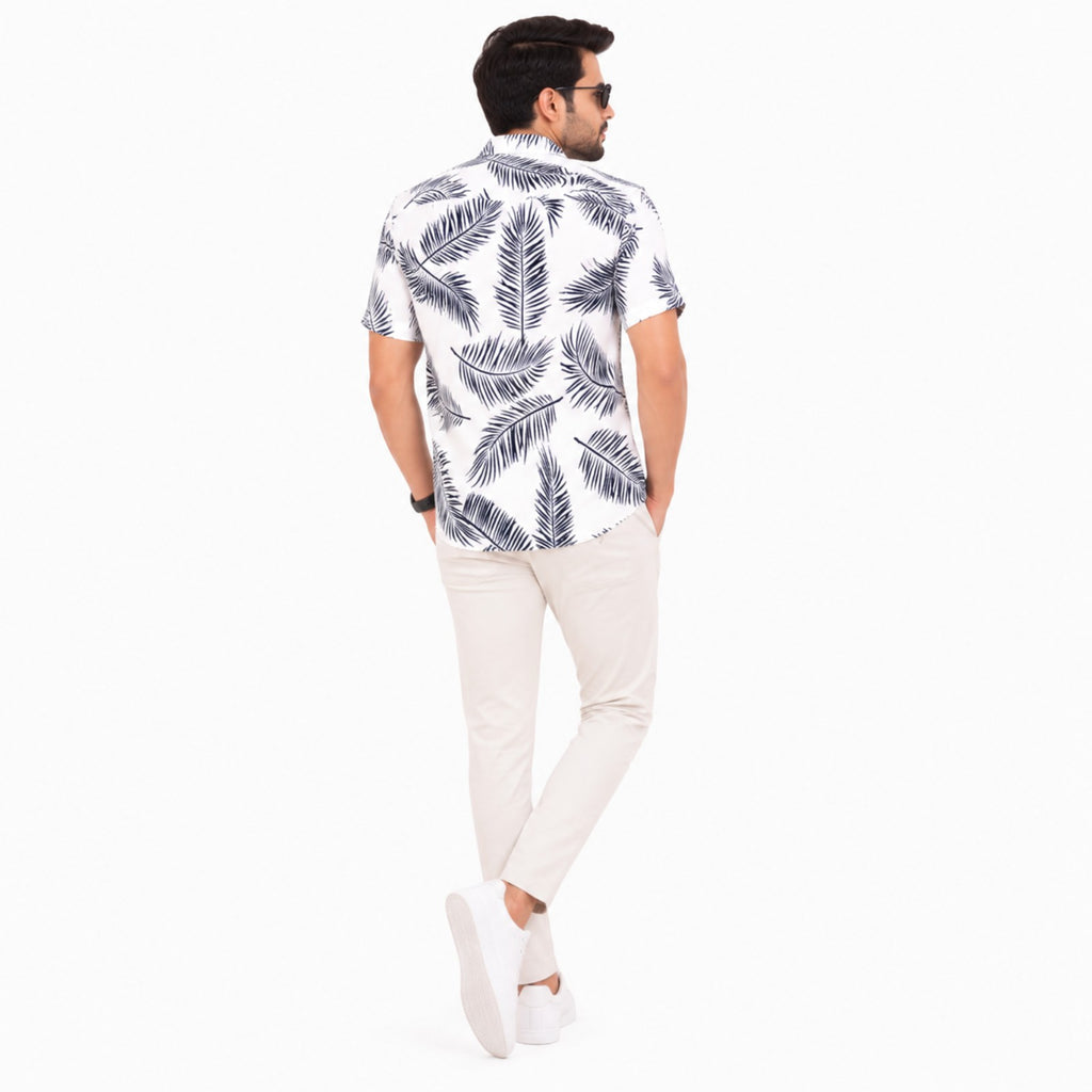 Men's Tropical Leaf Print Resort Shirt-3