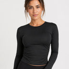 Women's Black Full Sleeve Round Neck Solid T-Shirt | Slim Fit Everyday Essential Top-3