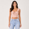 Women's Peach Ribbed Ruffle Strap Crop Top-1