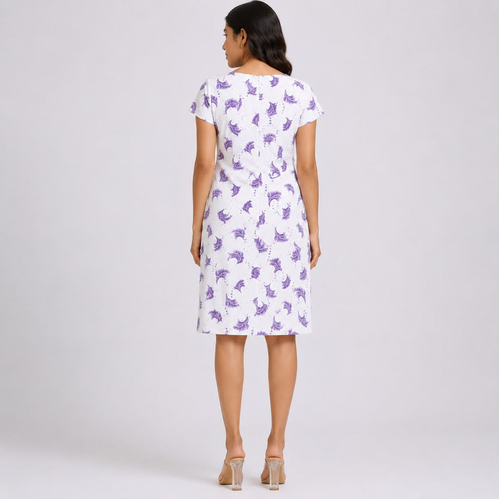 Women's Classic Lavender Leaf Motif Tailored Sheath Dress-4