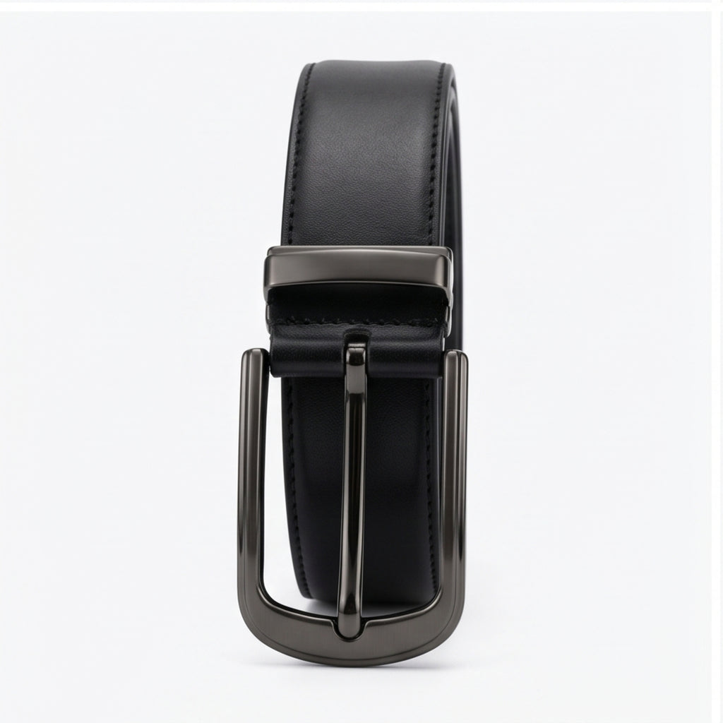 Women’s Elegant Skinny Black Genuine Leather Belt with Polished Gold-Tone Buckle-4