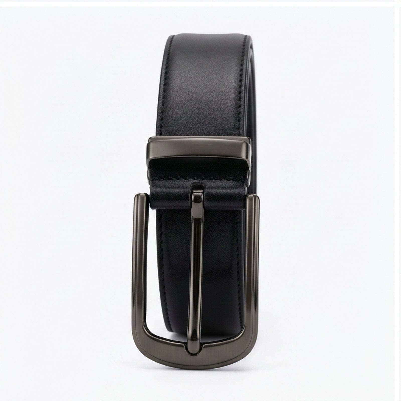 Women’s Elegant Skinny Black Genuine Leather Belt with Polished Gold-Tone Buckle-4