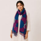 Women's Blue & Purple Circular Print Tassel Scarf-2