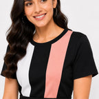Women's Peach Color Block Fit & Flare Midi Dress-4