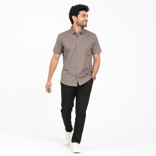 Men's Classic Grey Half Sleeve Casual Shirt-1