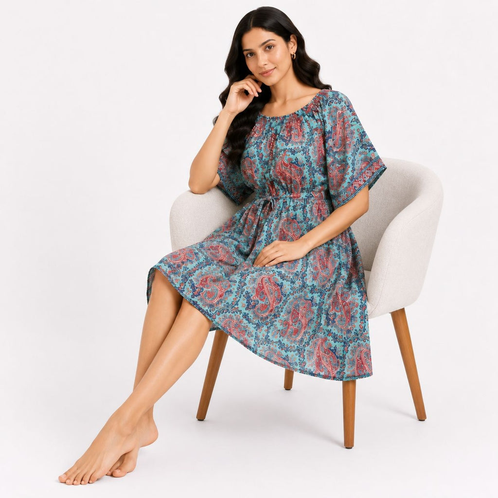 Women's Paisley Print Midi Dress-1