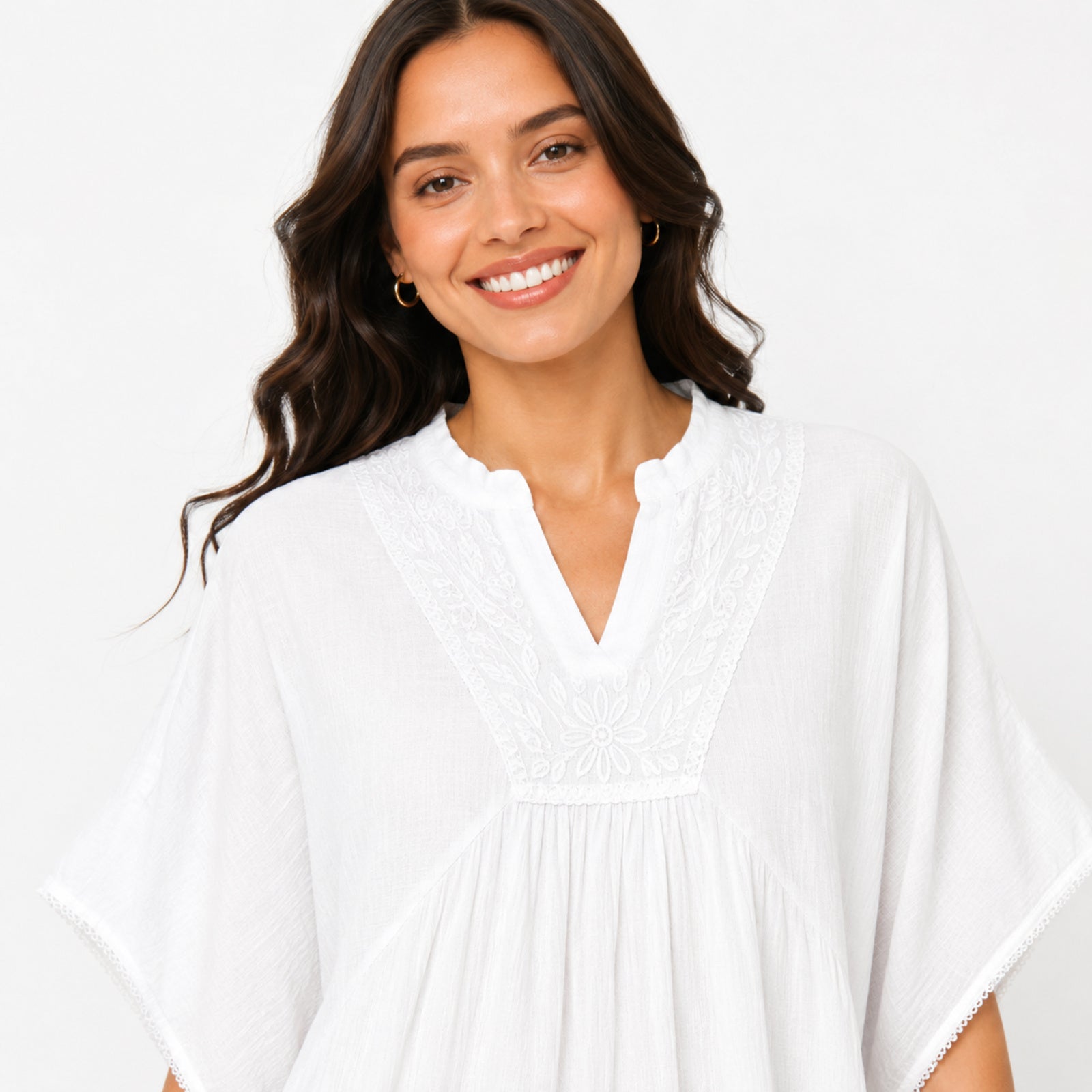 Women's White Relaxed Fit Kaftan Top-2