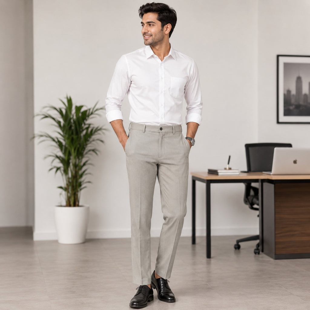 Men's Luxury Beige Slim Fit Tailored Formal Trousers-1