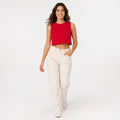 Women's Red High Neck Sleeveless Relaxed Crop Top | Solid Boxy Casual Top-1