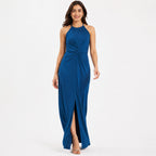 Women's Navy Blue Halter Neck Twist Front Maxi Dress-1