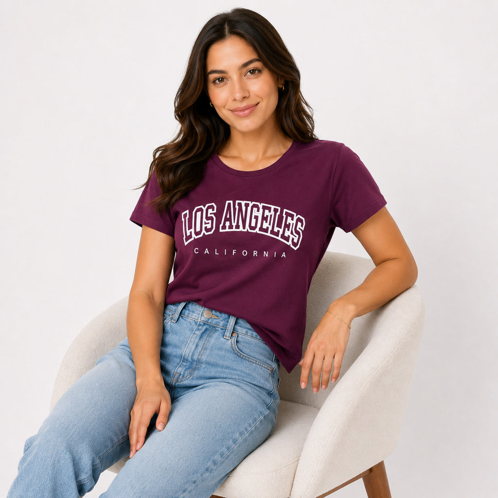 Women's Maroon Los Angeles Graphic T-Shirt-2