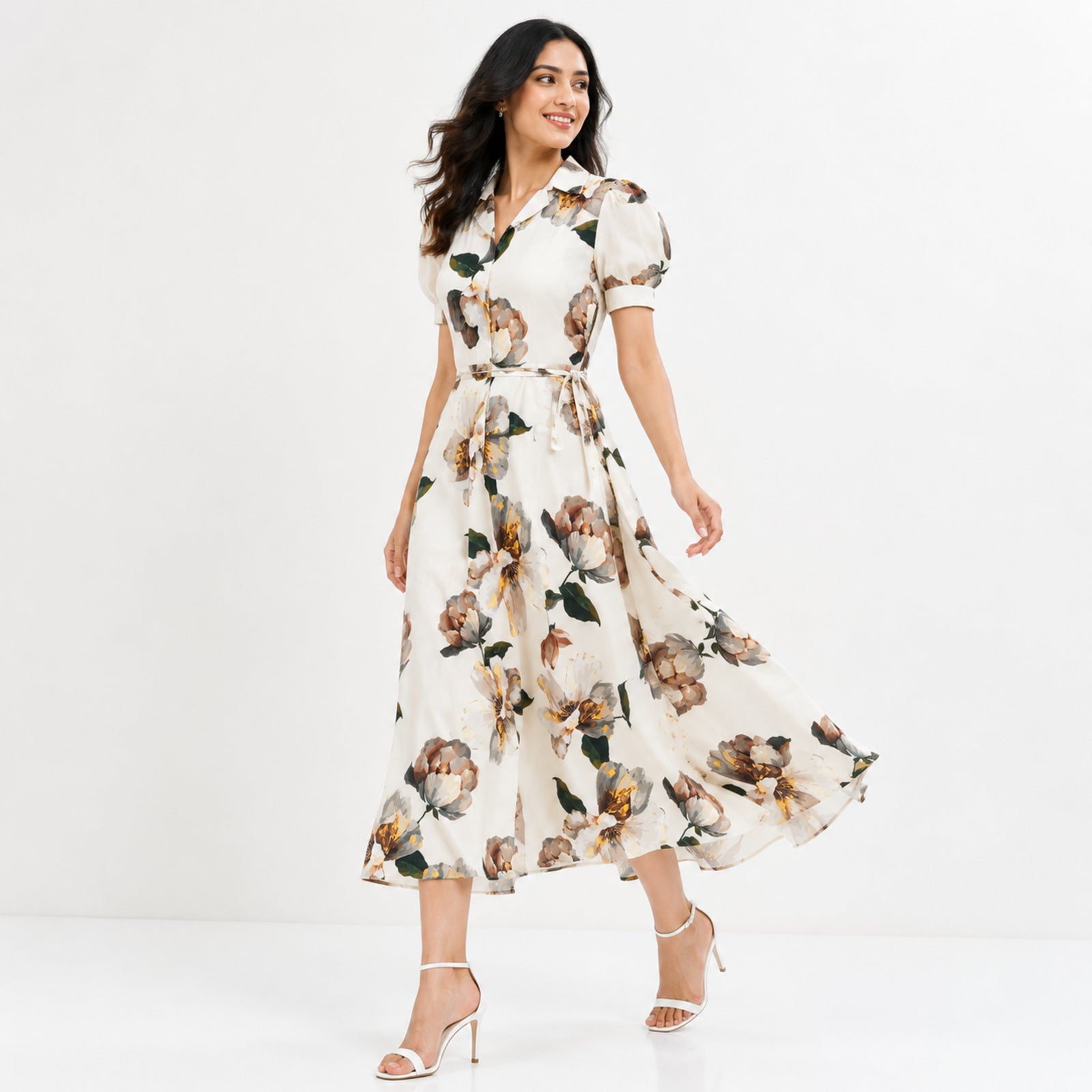 Women's Elegant Floral Print Midi Dress-4