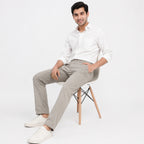 Men's Light Beige Slim Fit Casual Trousers-3