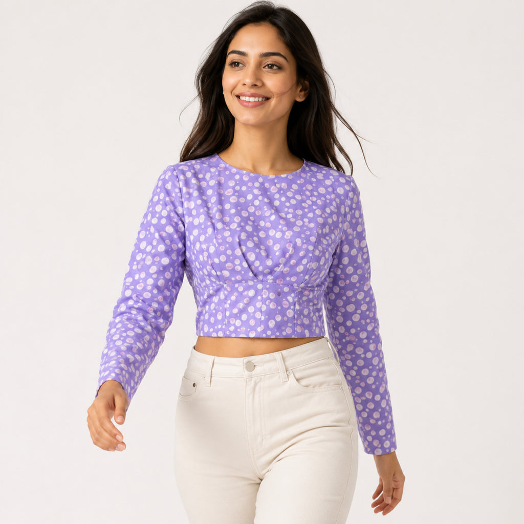 Women's Purple Polka Dot Crop Top-4