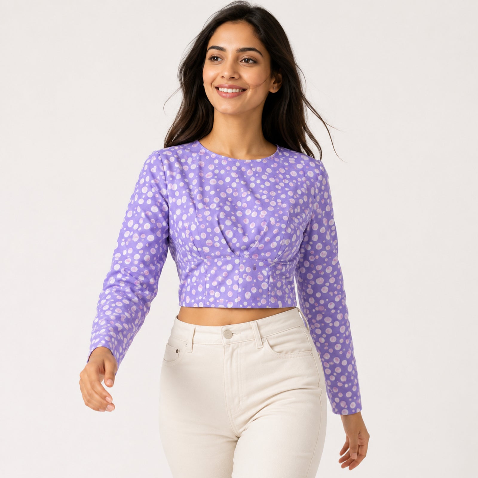 Women's Purple Polka Dot Crop Top-4